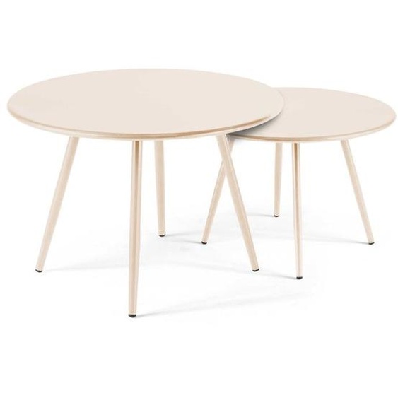 Lot de 2 tables basses de jardin en acier ivoire 50 cm Palavas Oviala