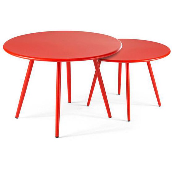 Lot de 2 tables basses de jardin en acier rouge Palavas Oviala