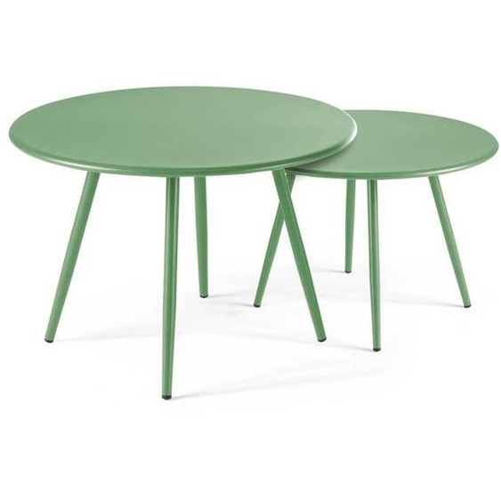 Lot de 2 tables basses de jardin en acier vert cactus Palavas Oviala