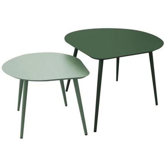 Lot de 2 tables basses de jardin en métal vert forêt et vert sauge - Oviala