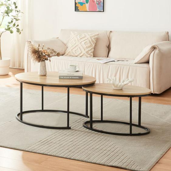 Lot de 2 tables basses gigognes Niederlande de tailles différentes noir effet chêne