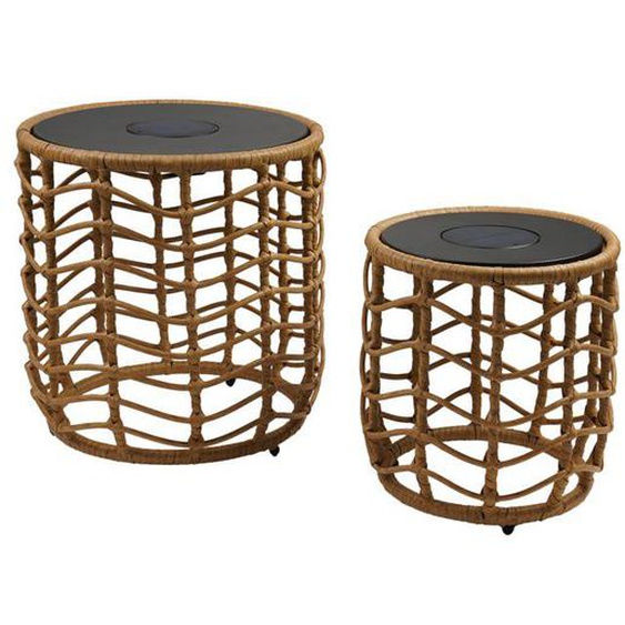 Lot de 2 tables basses solaire 2x NERITA Bois Poly rotin 35 cm et 45 cm