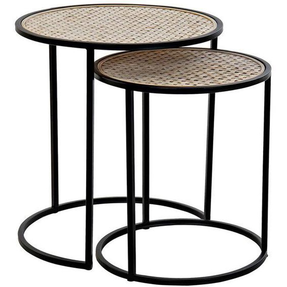 Lot de 2 tables dappoint en bambou naturel et métal coloris noir