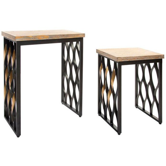 Lot de 2 tables dappoints en bois naturel et métal coloris noir