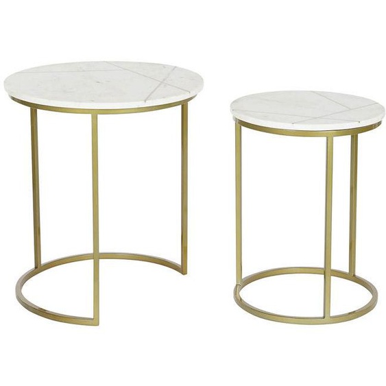 Lot de 2 tables dappoints rondes en métal doré et marbre blanc