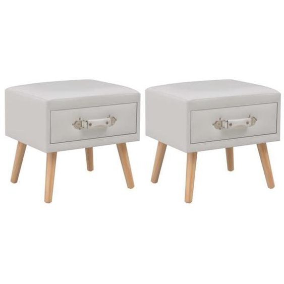 Lot de 2 Tables de chevet Avec un tiroir - 40 x 35 x 40 cm - Blanc Similicuir