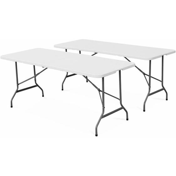Lot de 2 tables de réception. pliables 180cm. table pliante avec poignée de transport. table de camping