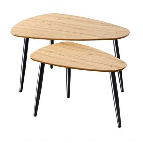 Lot de 2 tables gigognes avec pieds en métal - 80 cm X 60 cm X 42 cm - Calicosy