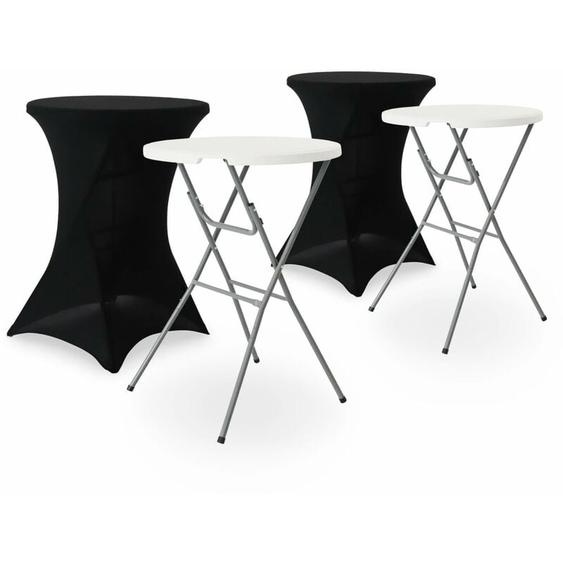 Lot de 2 tables hautes de réception – GALA – Mange debout. pliables. Ø80cm x 110cm + 2 housses en polyester. noires
