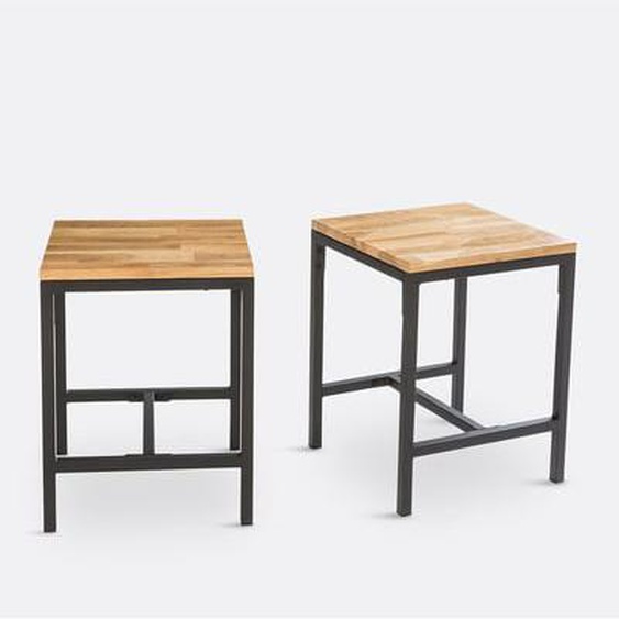Lot de 2 tabourets chêne massif et acier, Hiba