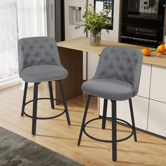 Lot de 2 Tabourets de Bar avec Dossier Chaise de Bar Pivotants Pieds en Métal Gris