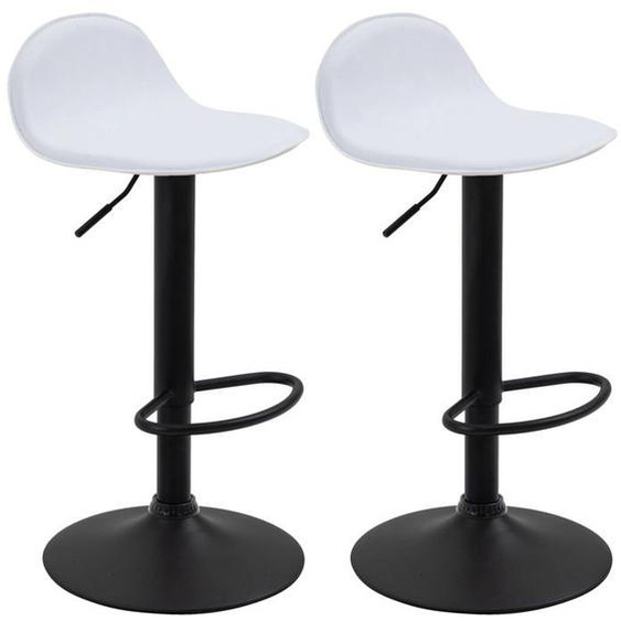 Lot de 2 tabourets de bar avec repose pieds en PVC blanc pied trompete en metal noir 10_0004260