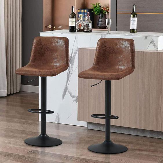 Tabourets de Bar - UNHO - Lot de 2 - Cuir - Réglable en Hauteur - Pivotant 360°