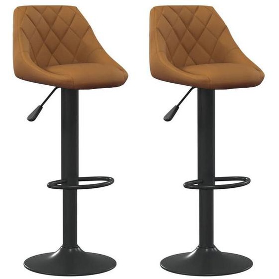 Lot de 2 tabourets de bar chaises hautes coutures losange en velours marron et acier noir DEC029788