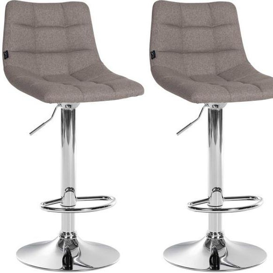 Lot de 2 tabourets de bar en tissu gris base metal chrome reglable en hauteur et repose pieds TDB10622