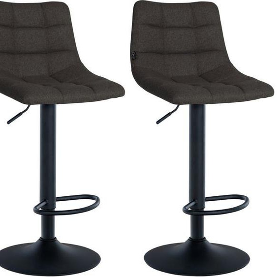 Lot de 2 tabourets de bar en tissu gris fonce base metal noir reglable en hauteur et repose pieds TDB10616