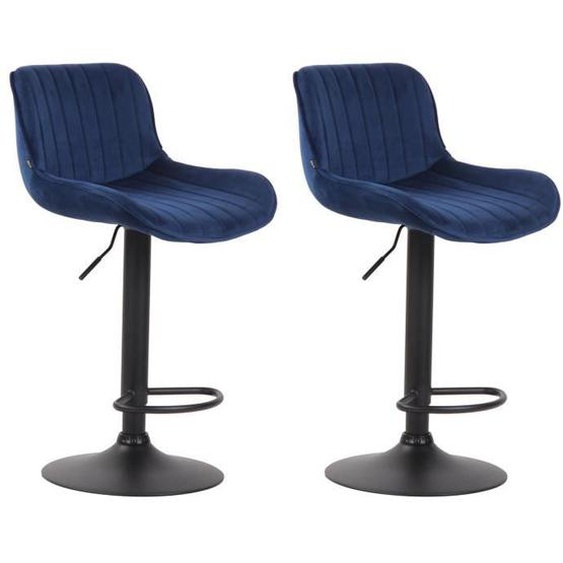 Lot de 2 Tabourets de bar Lentini - CLP - Velours - Piètement en Métal - Hauteur réglable - Bleu