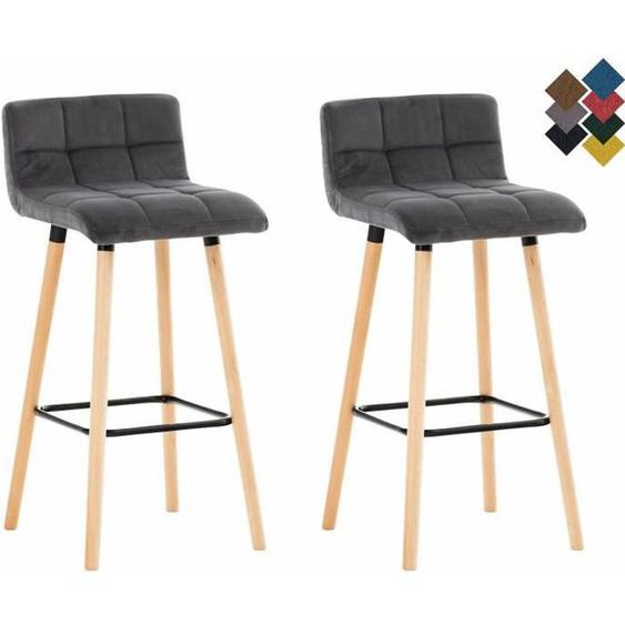 Lot de 2 Tabourets de Bar Lincoln en Velours - CLP - Scandinave - Gris - Bois Massif - Confortable