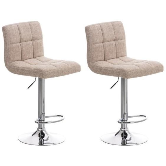 Lot de 2 Tabourets de Bar Peru en Tissu avec Siège rembourré Repose-pieds et Pied Métal , Crème