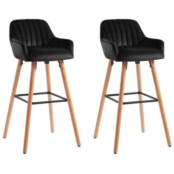 Lot de 2 tabourets de bar - VENTE-UNIQUE - ELEANA - Velours - Métal effet Bois - Noir