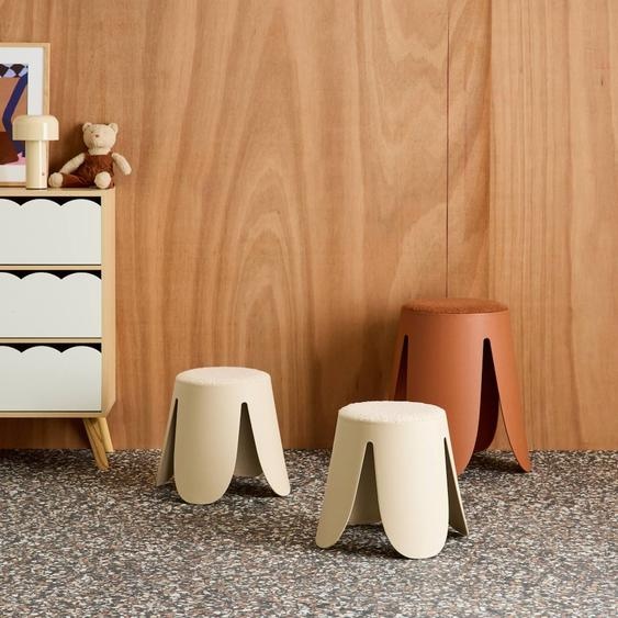 Lot De 2 Tabourets Empilables Enfant Polypropylène Et Bouclette Texturée - Niki Kids Beige