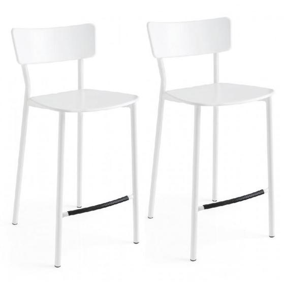 Lot de 2 Tabourets JELLY METAL structure acier assise plastique blanc