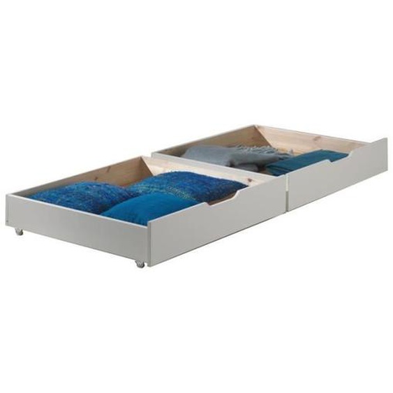 Lot De 2 Tiroirs De Lit Pino 90x200cm Blanc - Paris Prix - Bois Massif - Adapté à notre gamme de lit Pino