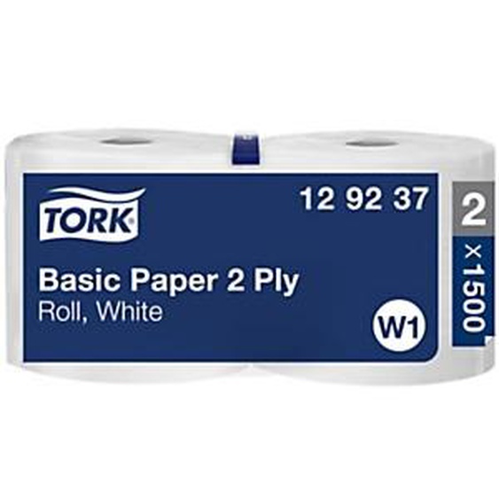 Lot de 2 - Tork Papier dessuyage Basic Rouleau blanc W1 multi-usages - 129237 - Bobine de 510 m