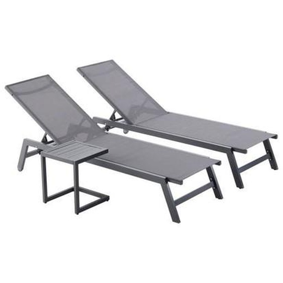 PRATO - Lot de 2 bains de soleil en aluminium avec table dappoint gris et noir