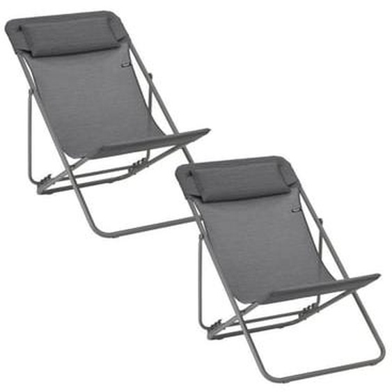 Lot de 2 Transats pliant multi-positions avec têtière - Maxi Transat + - Batyline® Duo