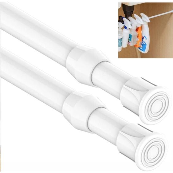 Lot de 2 tringles à rideaux rétractables, sans perçage, tringles rétractables pour portes et fenêtres cuisine salle de bain chambre (40-70 cm, blanc)