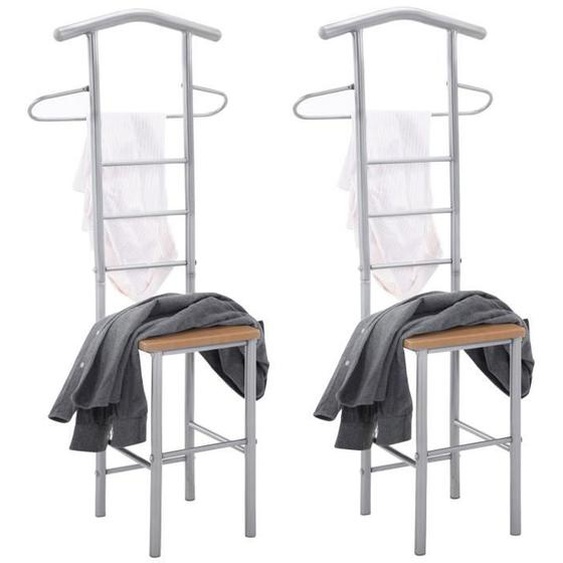 Lot de 2 valets de chambre - IDIMEX - JIVO - Structure métal argenté - Tablette MDF couleur hêtre