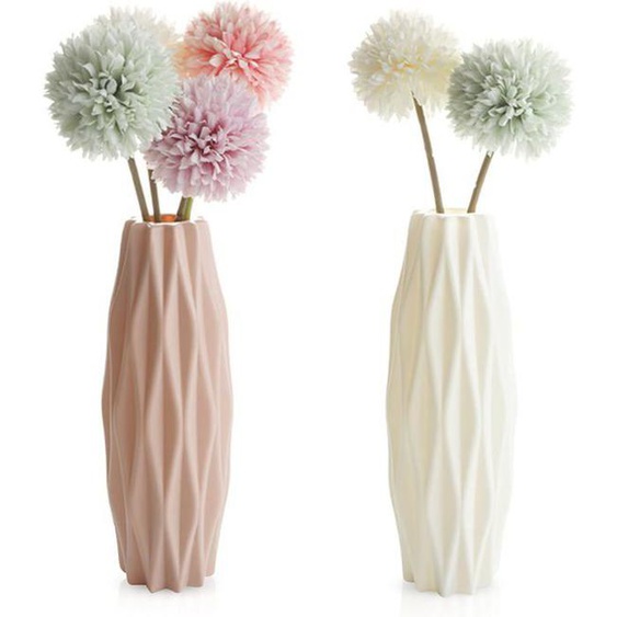 Lot de 2 vases à fleurs créatifs en plastique, pour cuisine, salon, chambre à coucher, bureau (rose et blanc)