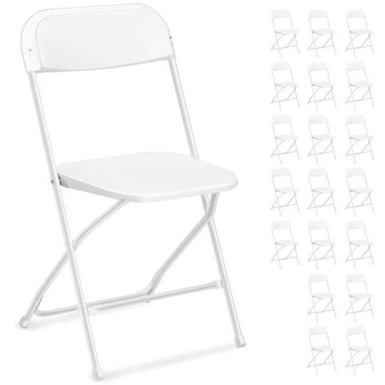 Lot de 20 chaises pliantes en plastique blanc, sièges commerciaux empilables portables intérieurs et extérieurs avec cadre en acier
