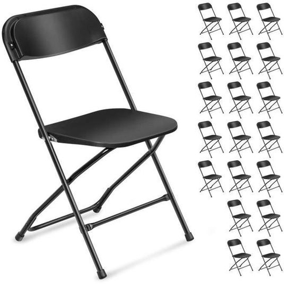 Lot de 20 chaises pliantes en plastique noir sièges commerciaux empilables portables intérieurs et extérieurs avec cadre en acier