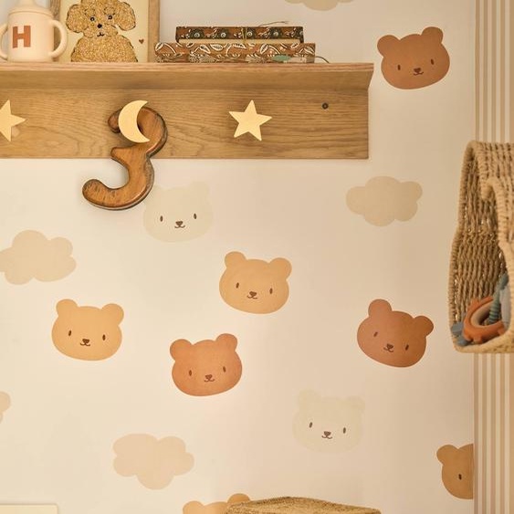 Lot de 20 stickers oursons et nuages beige