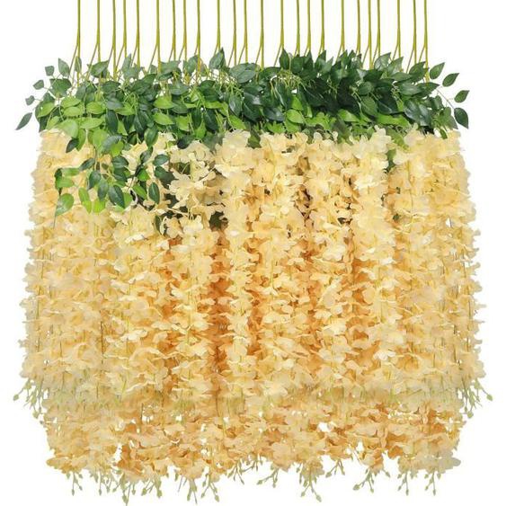 Lot de 24 Guirlandes de Glycines Artificielles en Soie à Suspendre - 110CM - Romantique,Classique,Pour Fête, Maison, Mariage