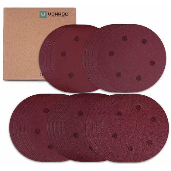 Vonroc - Lot de 25 Papiers Abrasifs 225mm 5 Grains pour Ponceuse Excentrique
