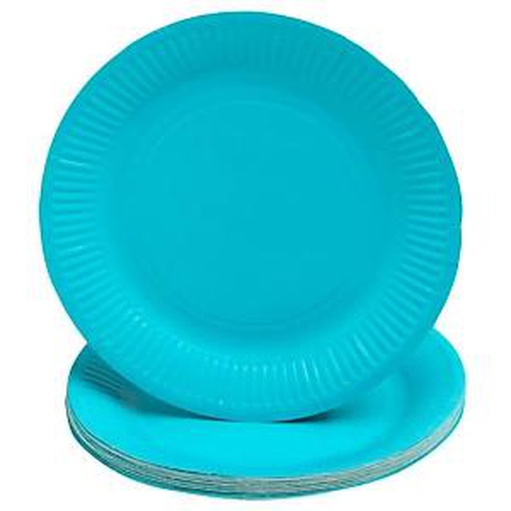 Lot de 25 - PRONAPPE 20 Assiettes en carton rondes, 23 cm - Turquoise