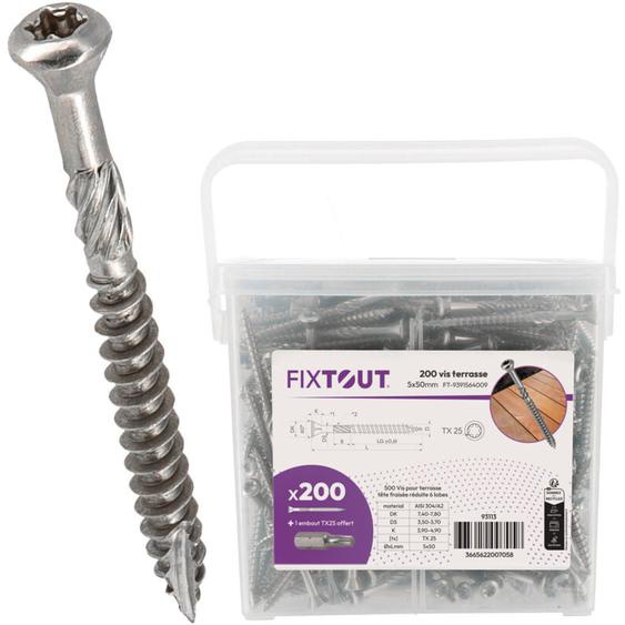 NM - Lot de 2600 vis terrasse en Inox A2 - Tête fraisée réduite empreinte tx 25 - 13 Embouts offerts - Diamètre 5mm - Longueur 50 mm