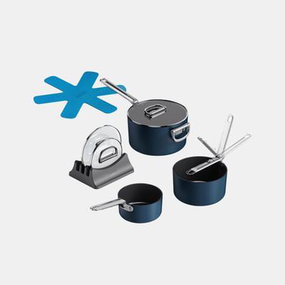 Lot de 3 casseroles anti adhésives avec couvercles et support