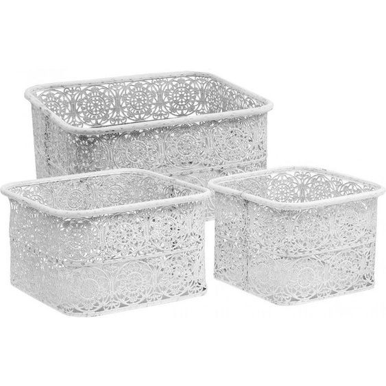 lot de 3 coupelles métalliques dentelle carrées pour déco & rangement shabby chic blanc 27/23/19cm