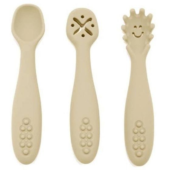 Lot De 3 Cuillères Dapprentissage En Silicone Beige