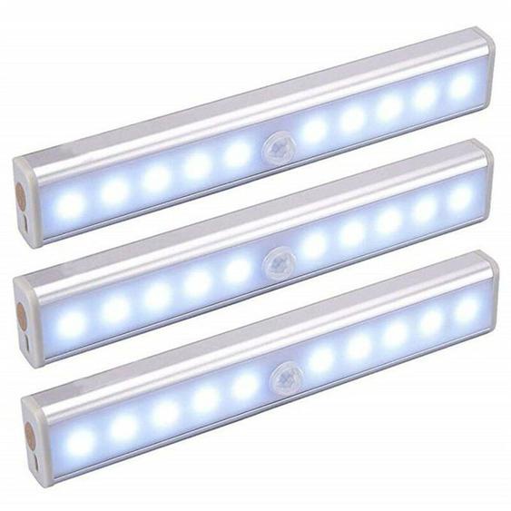 Lot de 3 Lampes LED, Sans Fil, Rechargeable par USB, Aimanté, Détecteur de Mouvement, Portable. Lumière de Placard