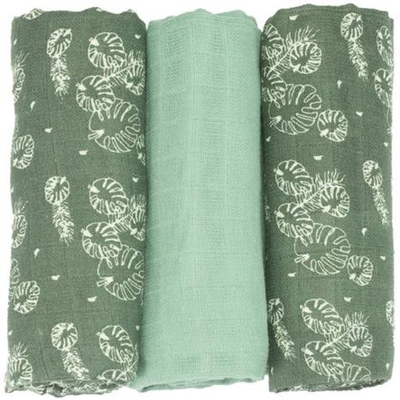 Lot De 3 Langes Bébé Motif Feuilles Vert