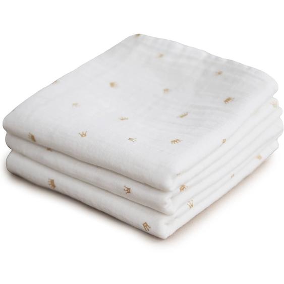 Lot De 3 Langes En Coton Bio Crowns (60 X 60 Cm) Ecru, Doré