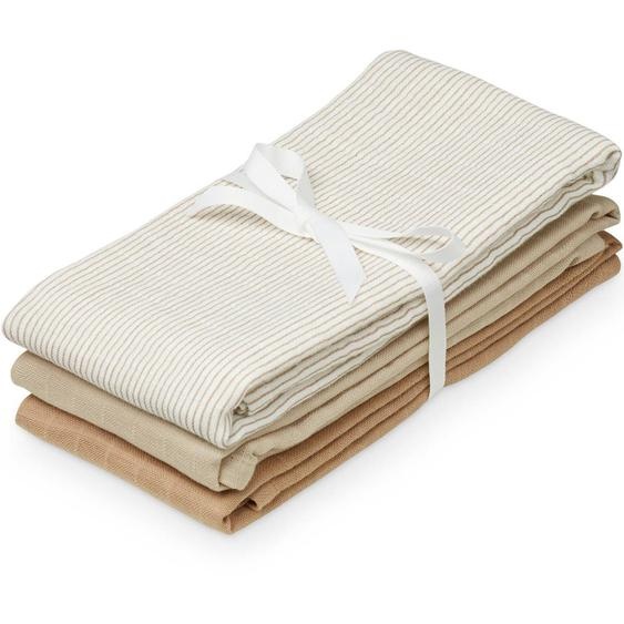Lot De 3 Langes En Coton Bio Mix Classic Stripes Camel (70 X 70 Cm) Blanc, Camel