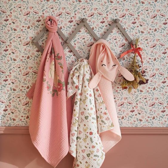 Lot de 3 langes en gaze de coton LAPIN ENCHANTÉ lot rose