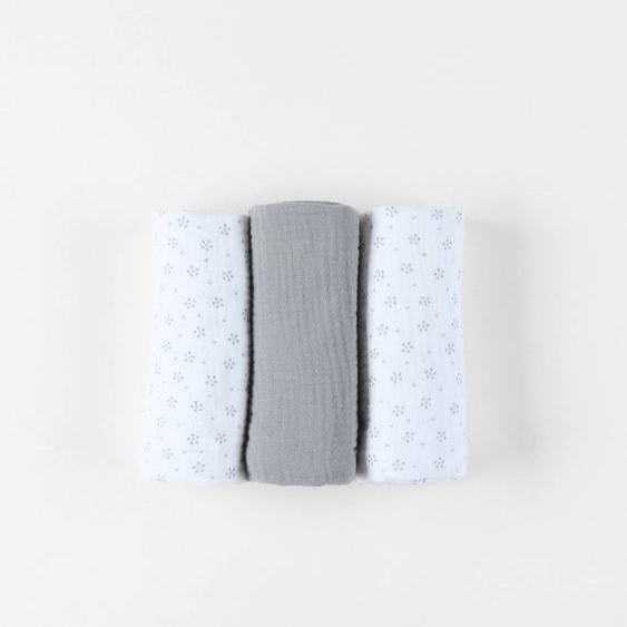 Lot De 3 Langes Floral En Mousseline 70 X 70 Blanc