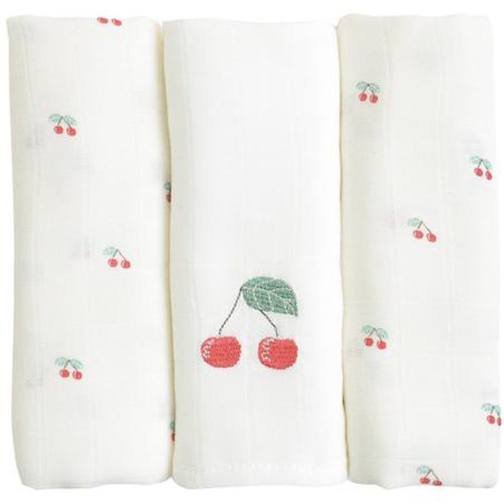 Lot De 3 Langes Gaze De Coton Bio Cerises